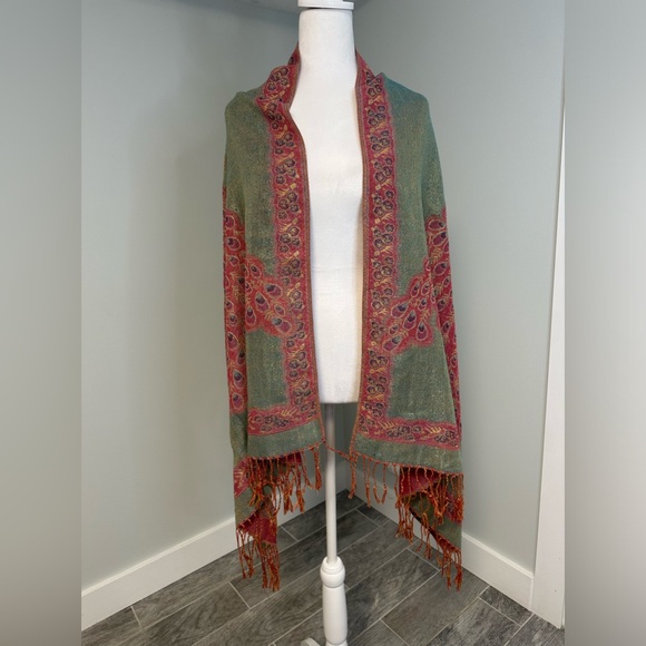 Peacock Reversible Pashmina Silk Large   Scarf Wrap Shawl Pink Mint - Picture 4 of 15